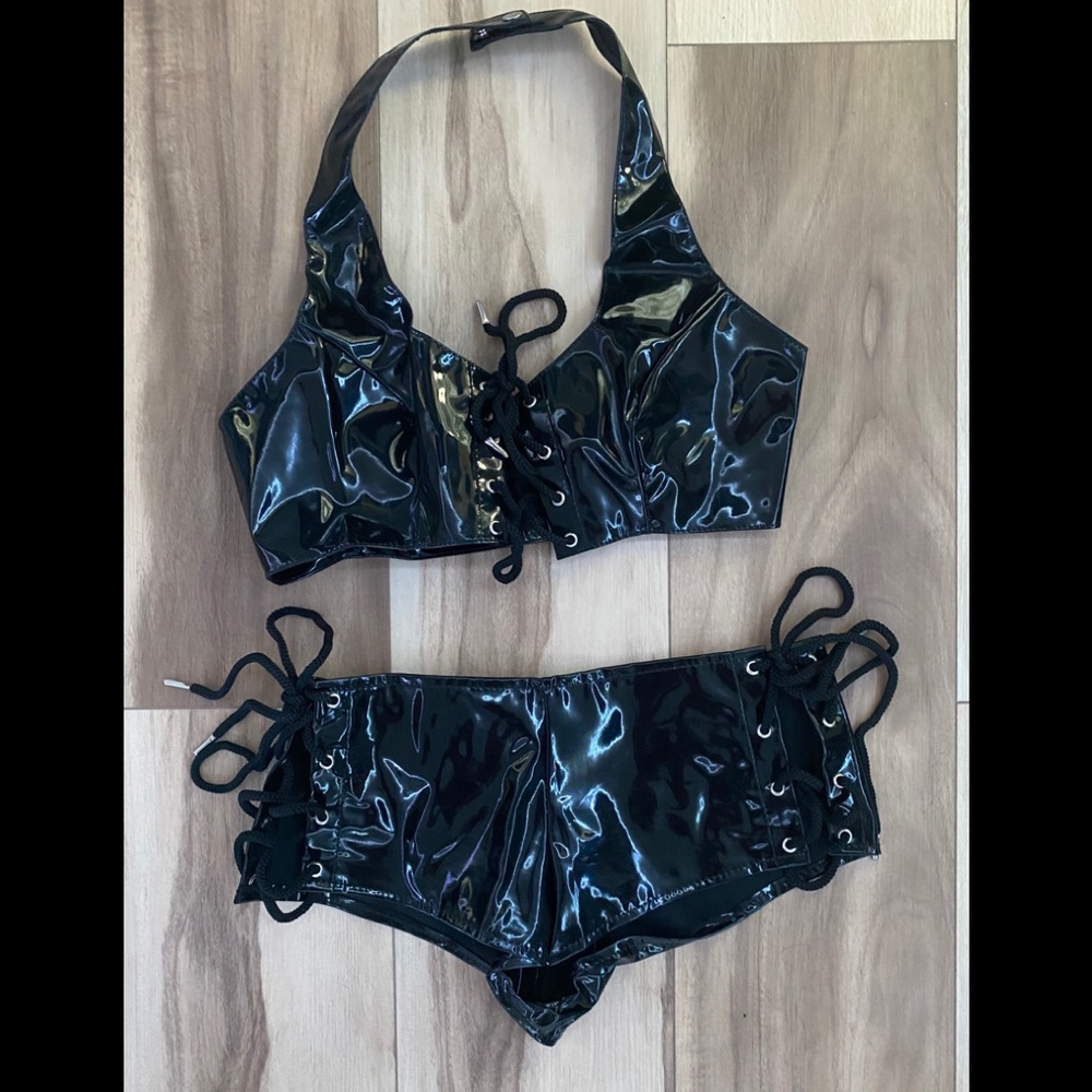 Elegant moment leather 2 piece outfit
